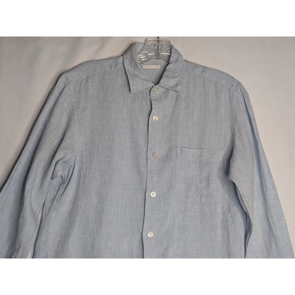GU Mens natural 100% Flax Button up long sleeve light blue shirt size small - Picture 3 of 6
